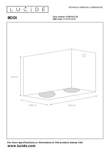 Lucide BODI - Spot plafond - 2xGU10 - Noir - TECHNISCH